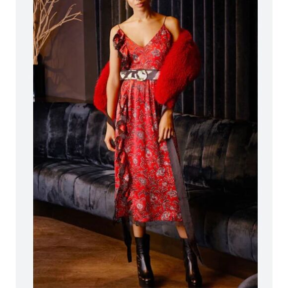 Elegant Red Floral Midi Dress - Picture 1 of 16